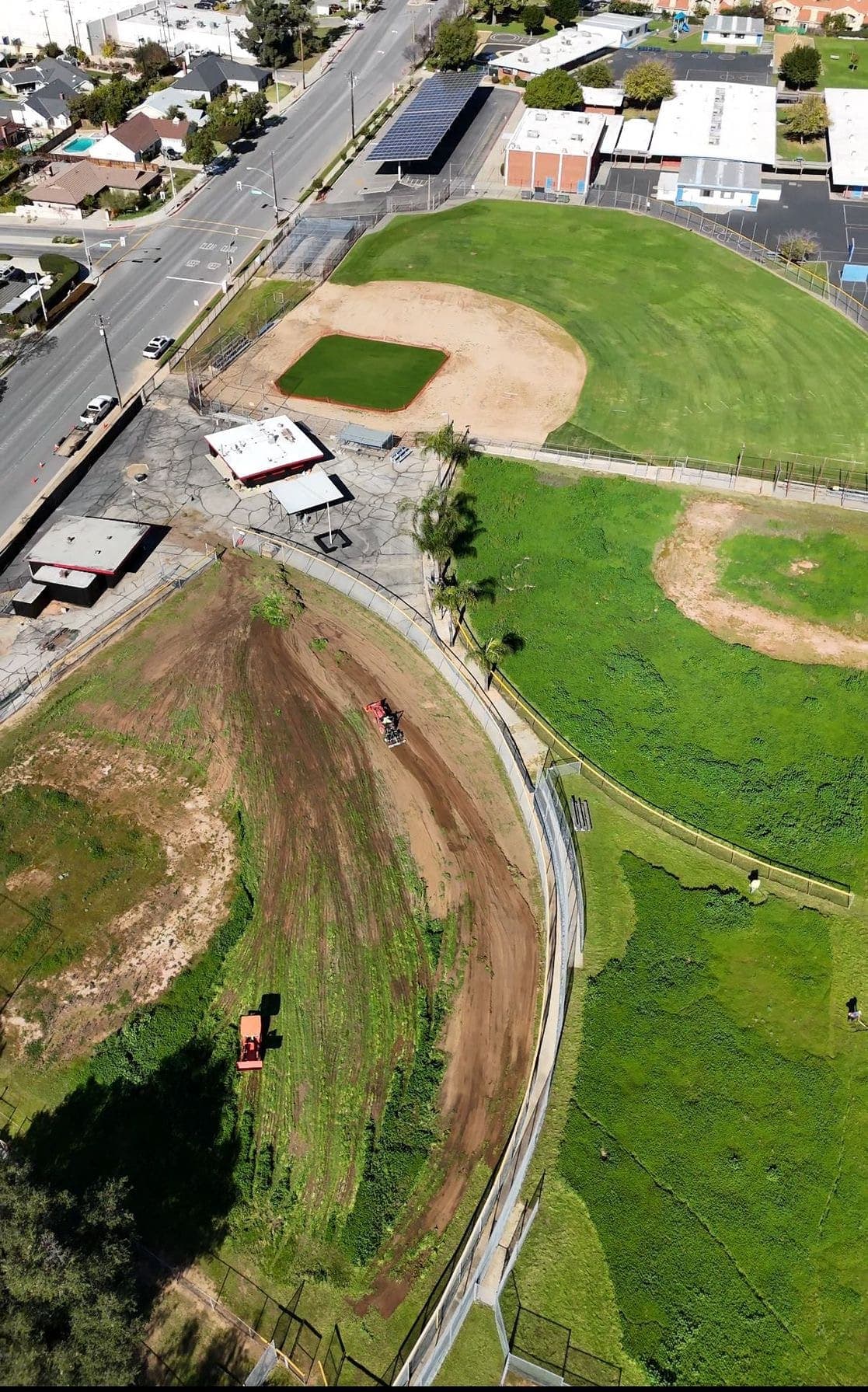 Aerial view of the full Sutherland Fields complex showing all three athletic fields.