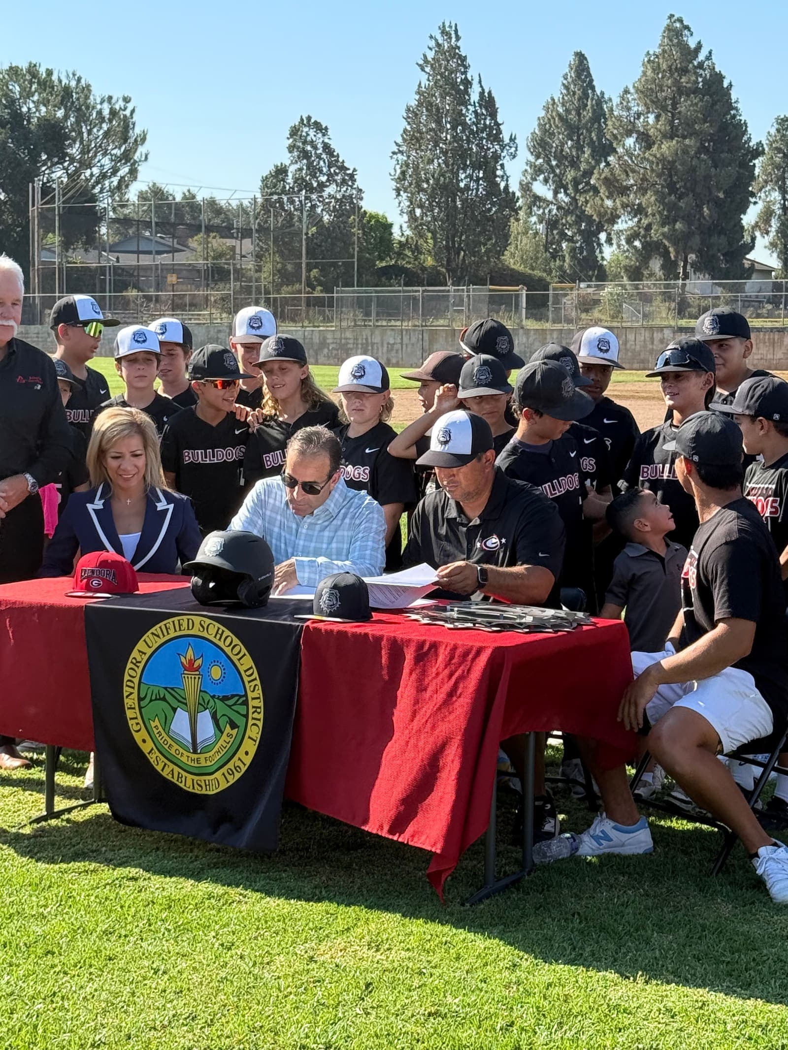 Sutherland Fields board and Glendora Unified School District representatives at a partnership signing.